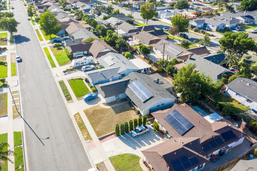 Aerial Neighborhood with Solor Panels