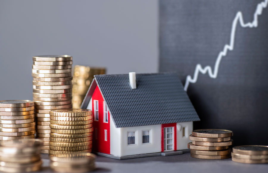 mini red house and coins