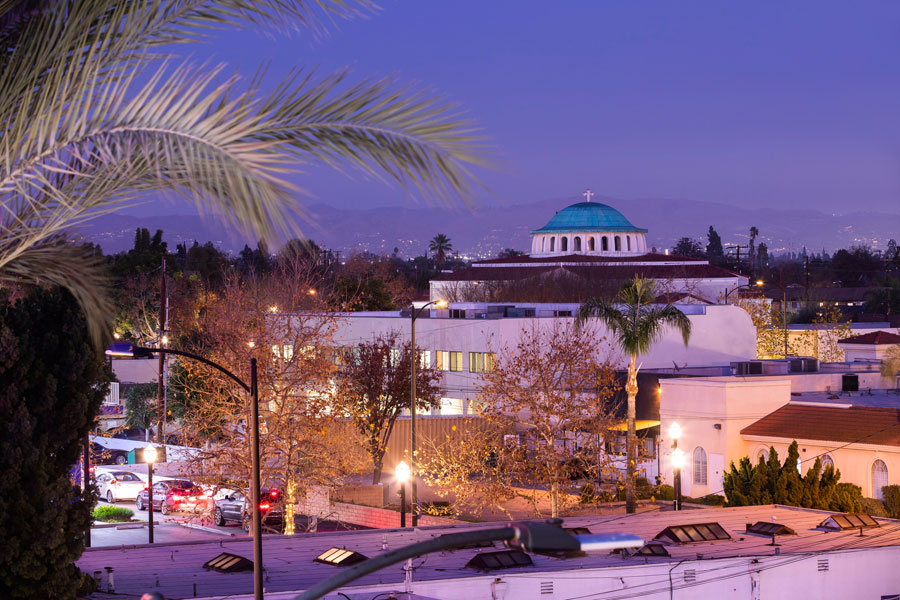 white building in a evening sky